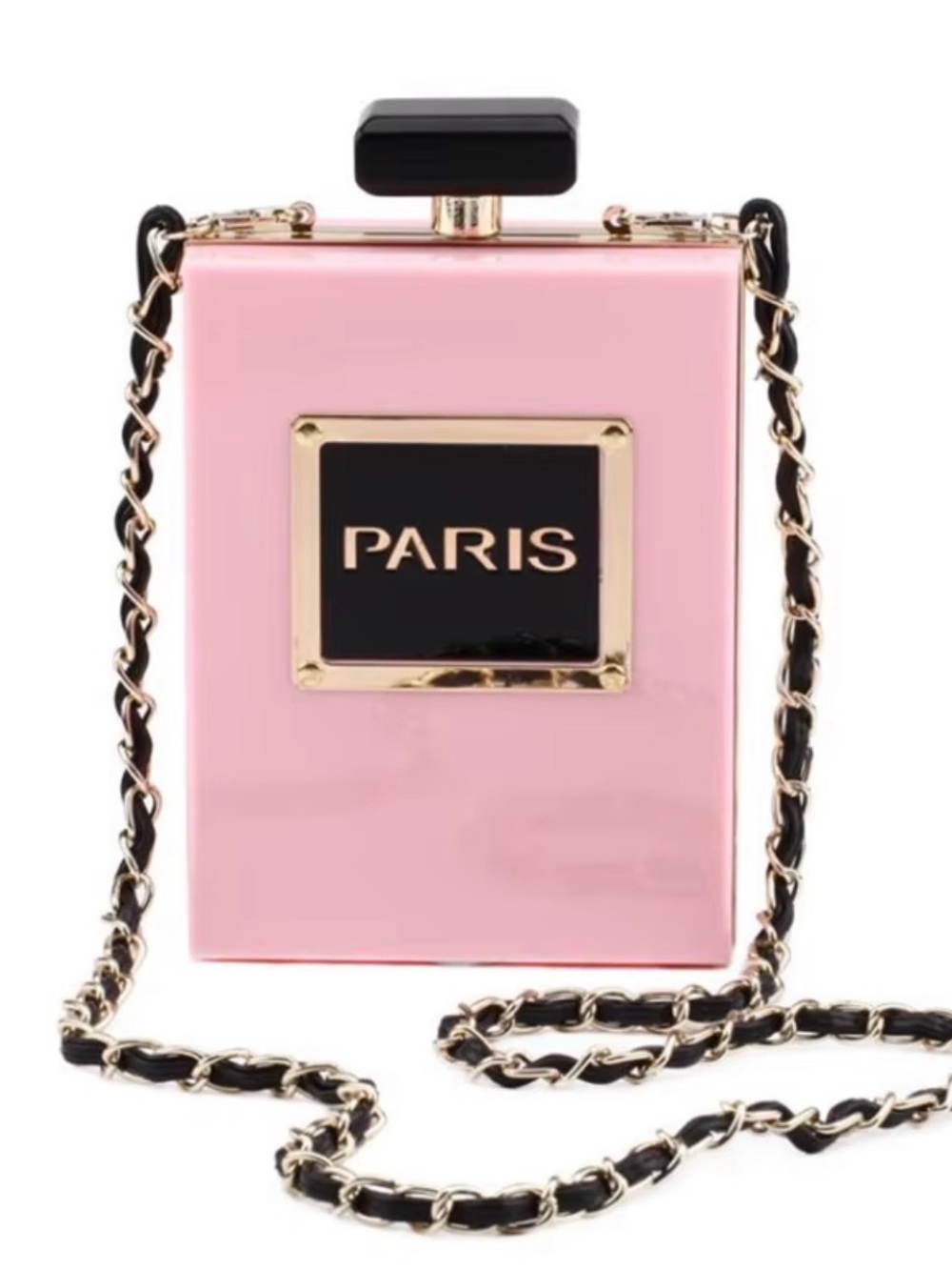 Paris Perfume Bottle Novelty Crossbody Bag Gold Chain